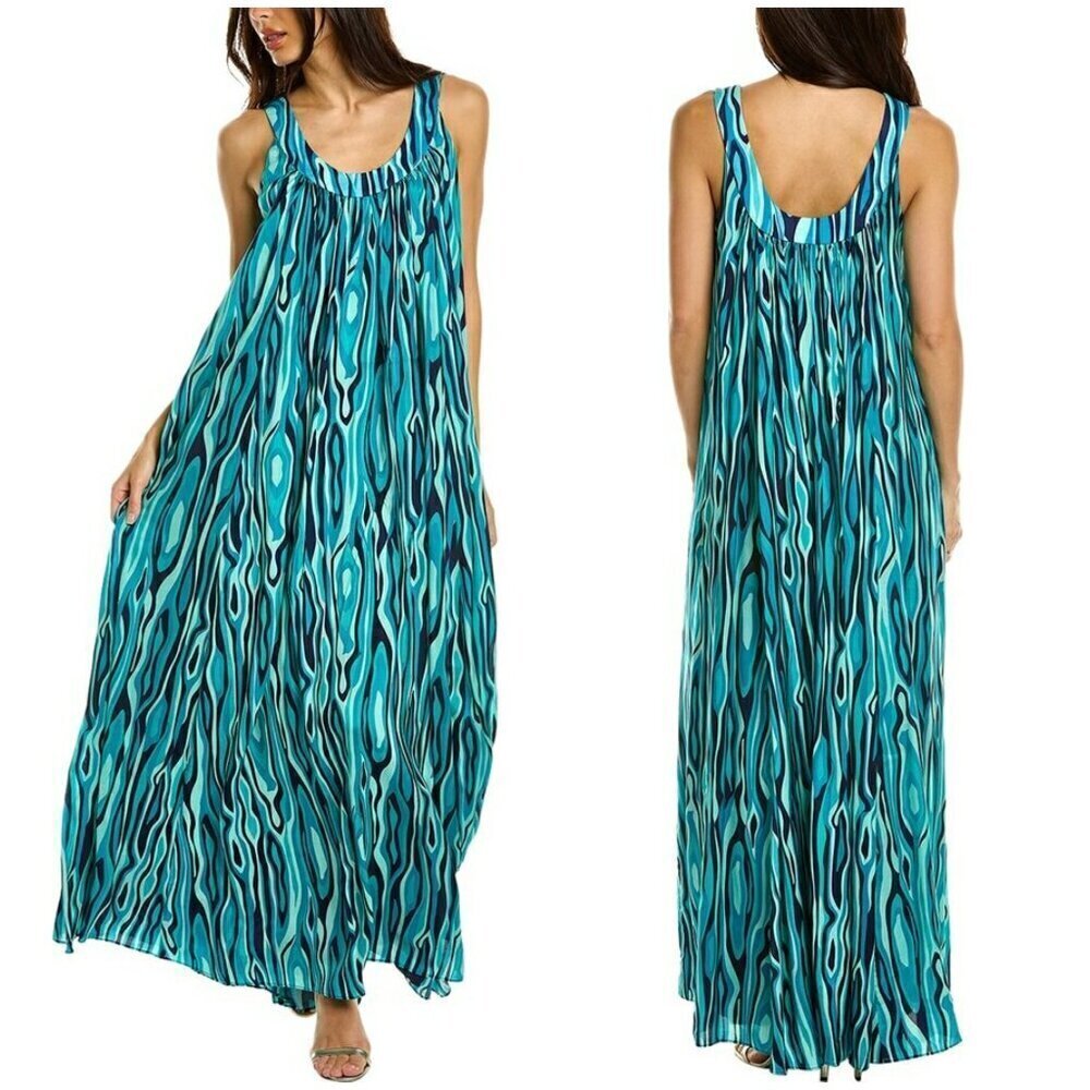 💕TRINA TURK💕 Fern Maxi Dress ~ Ceramic Blue Abstract Print Large L NWT